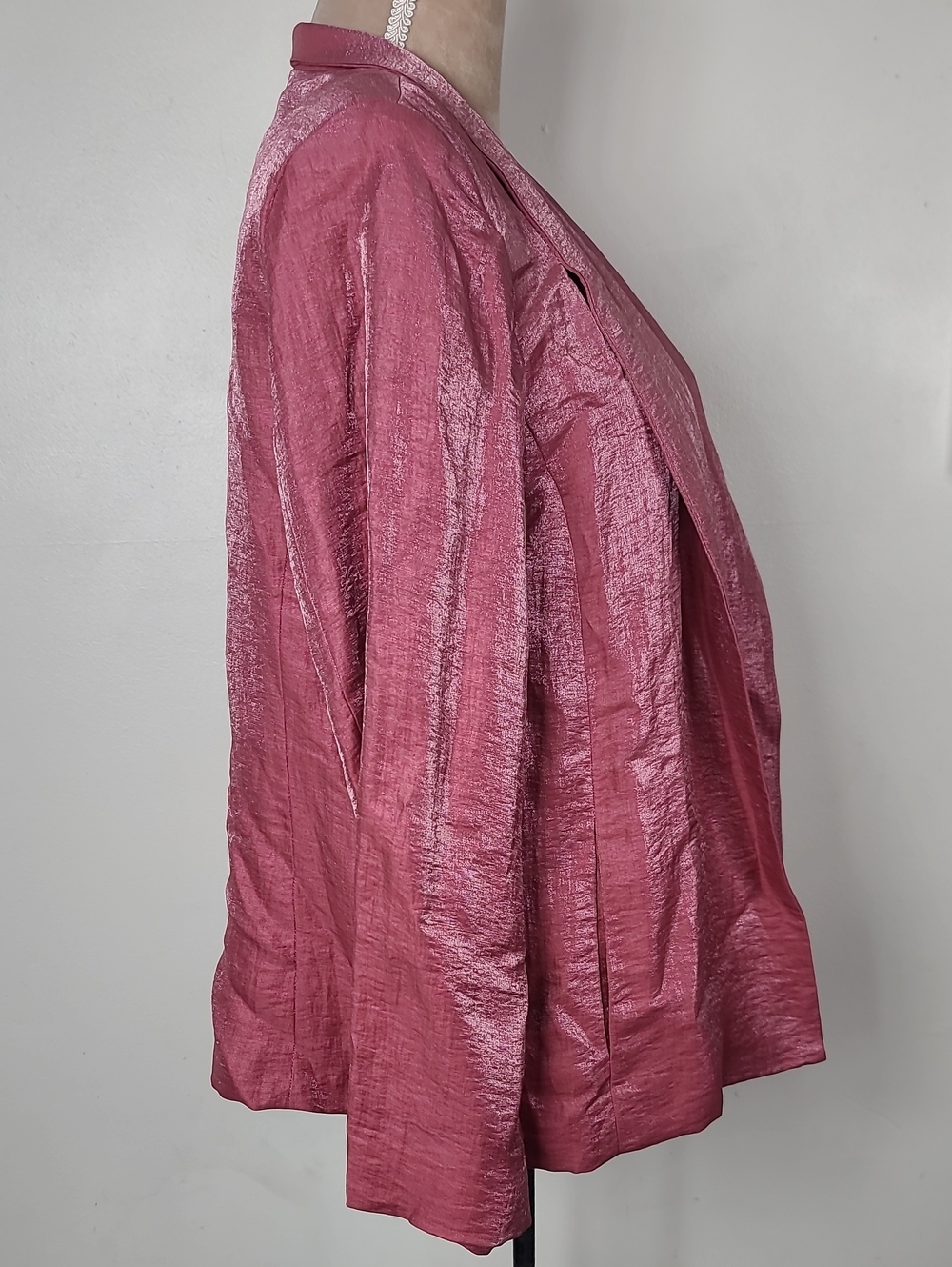 Vtg Y2K Eileen Fisher Shimmer Rouge Pink Open-Front Shawl Collar Blazer Jacket L - Picture 3 of 15